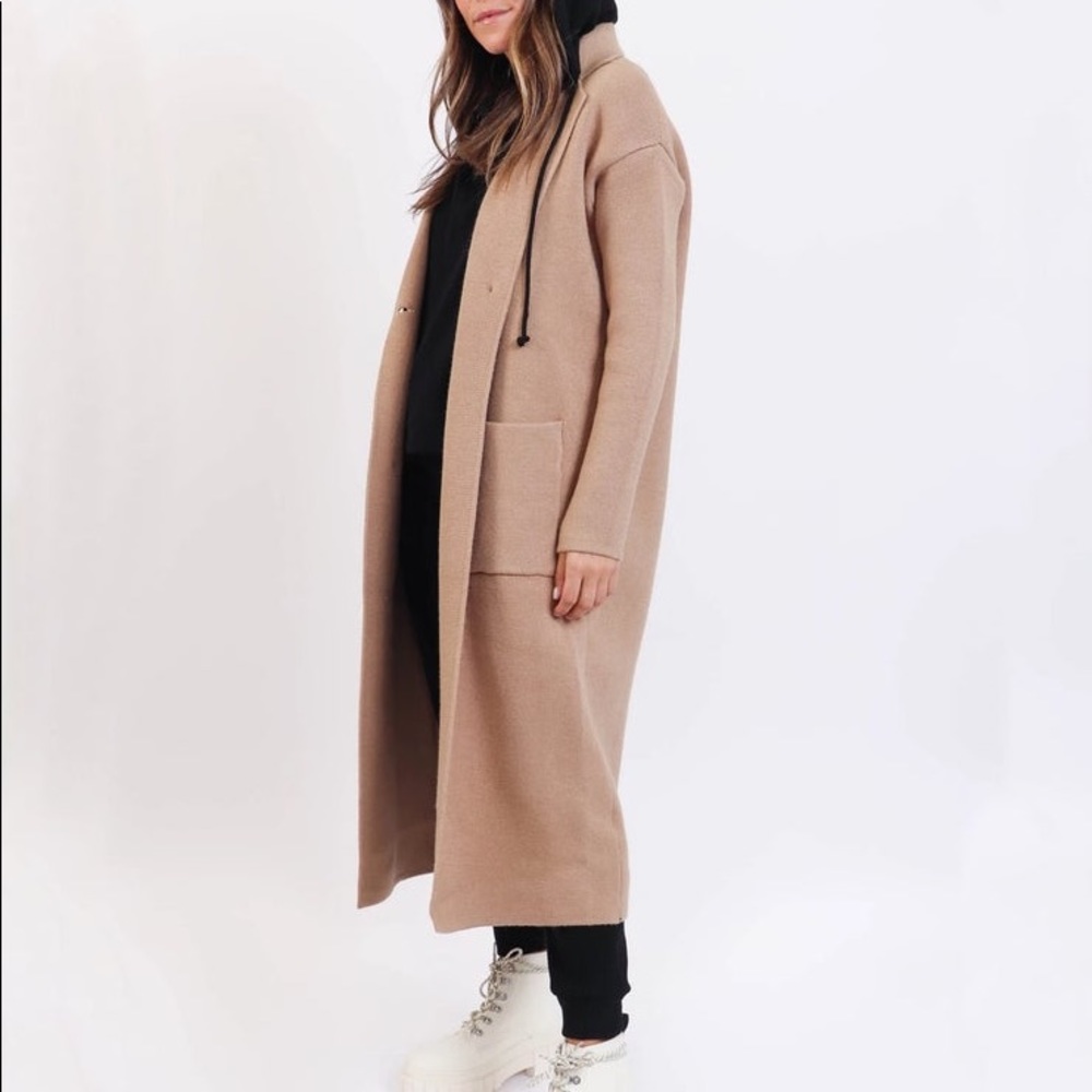 Lyla + Luxe Jimmi Knit Long Coat With Pockets - Camel